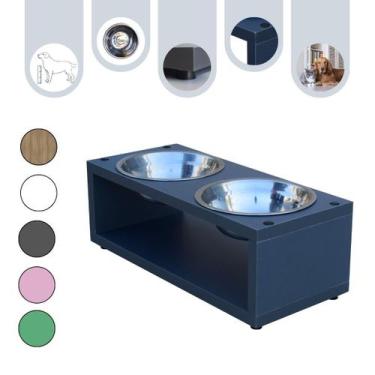 Imagem de Comedouro Duplo Gato Elevado Cachorro Pet MDF Luke Space Gray - Inox -