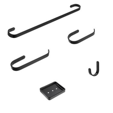 Imagem de Kit De Acessórios Para Banheiro 5 Peças  Alumínio Preto - JGC COMERCIA