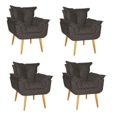 Imagem de Kit 04 Poltrona Opala Sala Escritório Recepção Quarto Suede Marrom Esc