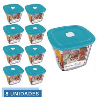 Imagem de 8 Potes Vidro Facilita  Quadrado Alto Com Tampa 1L Marinex - NADIR FIG