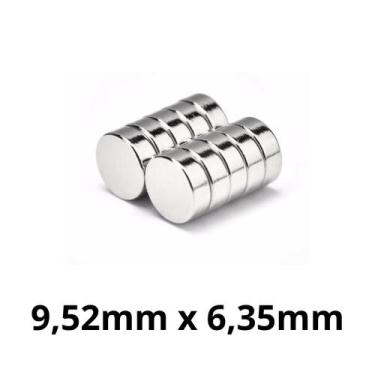 Imagem de Kit 10 Imã Neodímio Disco Magnético N35  9,52x 6,35 mm Super Forte Pot