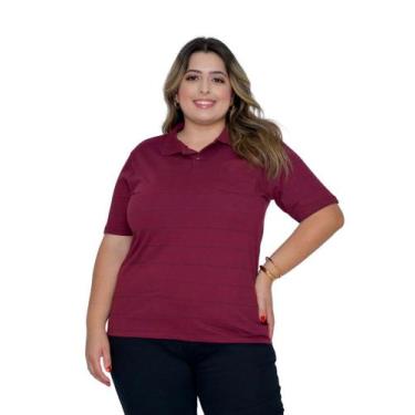 Imagem de Camisa Feminina Gola Polo Listrada Vinho Plus Size - Pthirillo, G2, Vi