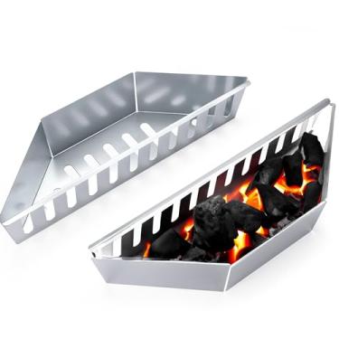 Imagem de Zorestar Suporte de cesta de aço inoxidável para grelhar a carvão, conjunto de 2 (15,16 x 4,33 x 2,95 polegadas) para churrasco, peixe, vegetais - Bandeja de grelha durável, compatível com chaleira