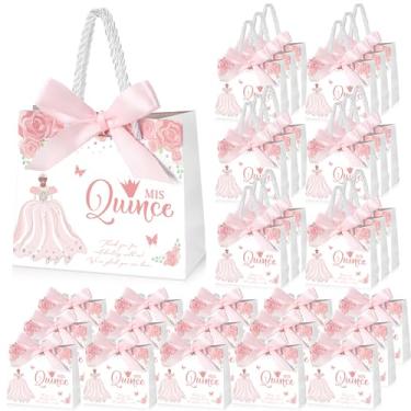 Imagem de Skyygemm 50 conjuntos de lembrancinhas de festa de quinze anos para convidados, saco de presente de quinze anos com alças, pequeno saco de doces com fita de laço, decoração de marmelo, 15