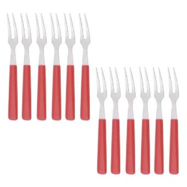 Imagem de Mini Garfo para Petiscos Inox e Cabo PLÁSTICO Jogo 12 Peças - Unyhome