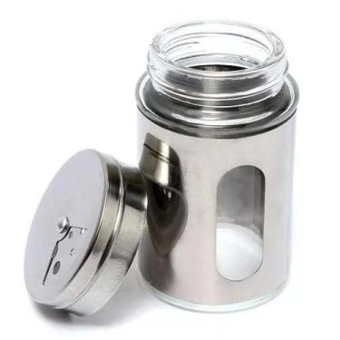 Imagem de Saleiro Pimenteiro Porta Condimentos Vidro Inox Visor - Unyhome