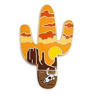 Imagem de Pinsanity Broche de lapela esmaltado, cacto do deserto, pôr do sol, 1.5 inch, Cobre Latão