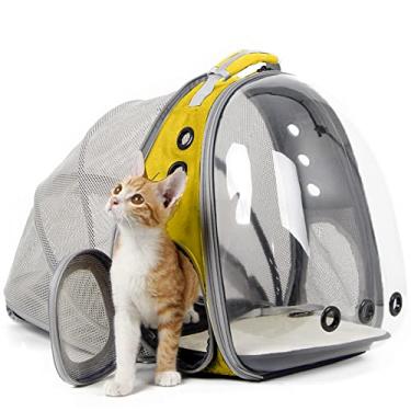 Imagem de Mochila expansível para gatos, suporta até 20 libras, mochila para animais de estimação com janela de bolha de astronauta em cápsula espacial para gatos grandes e filhotes pequenos (amarelo, extensão