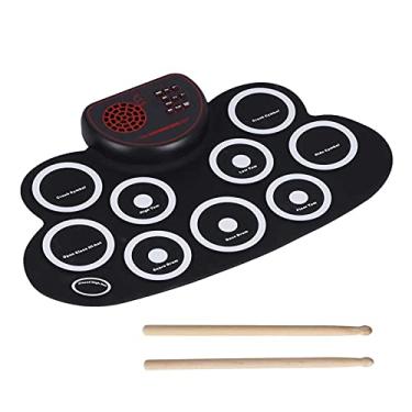 Imagem de Conjunto de bateria eletrônica, Pad de bateria e baquetas ajustáveis em 10 níveis de volume, USB Pad de prática de bateria enrolável para crianças alto-falante duplo embutido