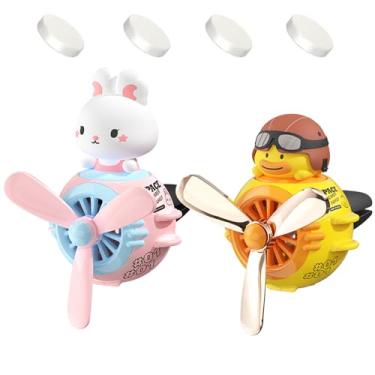 Imagem de 2 peças de purificador de ar de carro piloto, clipe de ventilação de carro de pato fofo, difusor de ventilador de saída de ar automotivo, decoração de ventilação de interiores de carro (coelho + pato)