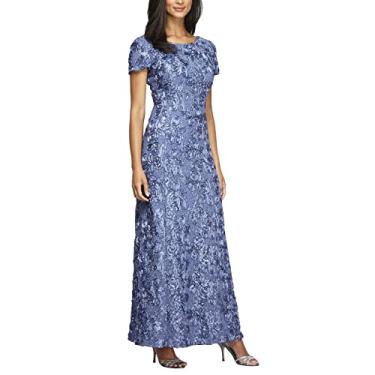 Imagem de Alex Evenings Vestido feminino longo roseta mãe da noiva com mangas curtas, Pervinca escovada, 44