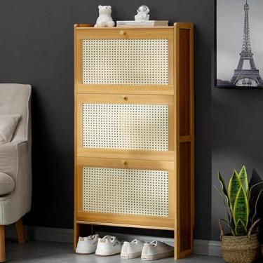 Imagem de Armário de armazenamento de sapatos de bambu, armazenamento de sapatos de entrada, organizador de sapateira sem rattan para corredor, armazém, quarto, com 2, 3 prateleiras de armazenamento flip, uma