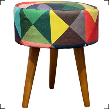 Imagem de Puff Redondo Decorativo Para Sala Pé Palito Castanho Suede Estampado (Triangulo Colorido)