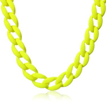 Imagem de Tondiamo Colar grosso de corrente de resina grossa, gargantilha acrílica, colorido, rock, para mulheres, festa dos anos 80, colar neon, 17.7 inches chain and 2.7 inches Extension chain, Acrílico, Sem