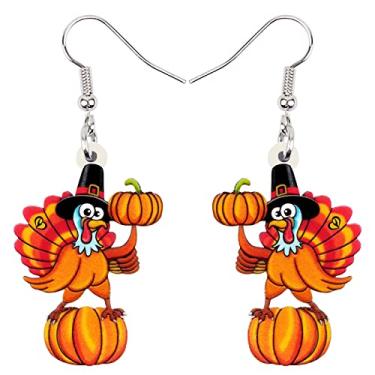 Imagem de BONSNY Chapéu acrílico de desenho animado de Ação de Graças, brincos de galinha, joias pendentes para mulheres, crianças, presentes, Plástico, Arenito