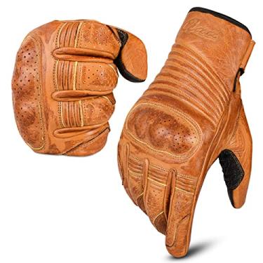 Imagem de aaasportx Luvas de motocicleta de couro com função de tela sensível ao toque – Protetores de luvas de motocicleta para homens e mulheres para todos os climas – Luvas de couro de dedo inteiro com