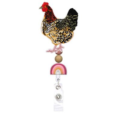 Imagem de Reeleer Carretel de crachá com contas de silicone Mama Hen Crazy Chicken Lady Funny Badge Reels retráteis, com clipe jacaré, cordão grosso de 61 cm