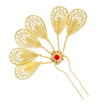 Imagem de Lureme Grampo de cabelo étnico dourado feminino vintage folhas ocas palitos de cabelo para pentear coques (Hb000017-3)