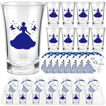 Imagem de Teenyyou 25 conjuntos de lembrancinhas de festa de quinze anos para convidados Quinceanera Copos de tiro de acrílico Cartões de agradecimento com sacos de organza Mis Quince Anos Lembranças Presentes