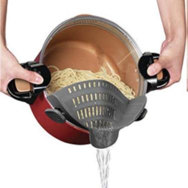 Imagem de Pote de drenagem de silicone de boca larga lateral escorredor de silicone cesta de dreno macarrão de frutas é filtrado e à prova de vazamento