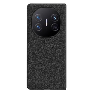 Imagem de HAO RIYLN Capa de telefone para Huawei Mate XT, capa de proteção de couro liso ultrafino textura de seixo antiderrapante à prova de choque elegante capa minimalista, preta, Mate XT