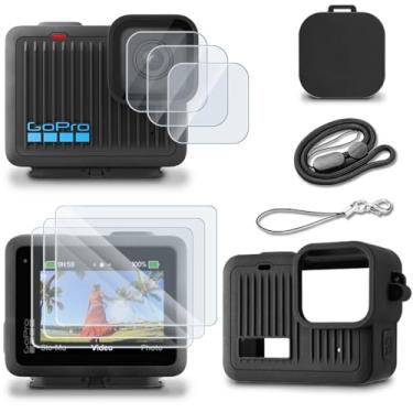 Imagem de Protetor de tela (6 + 1 pacote) compatível com acessórios Go Pro Hero 4K preto, filme de vidro temperado cobertura total e capa de silicone