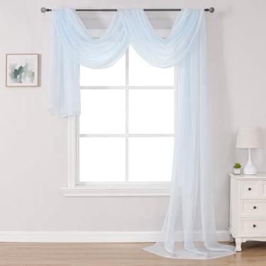 Imagem de DONREN Cortina de cachecol para janela - Decoração de casa lenço de voile transparente para casamento (1 painel, L 86 x C216, azul claro)