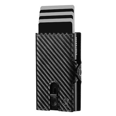 Imagem de Carteira masculina fina com RFID SPARTANHUB – Carteira masculina com bolso frontal, porta-cartões fina e compacta, minimalista com bolsa pequena para moedas, carteira de couro moderna segura que