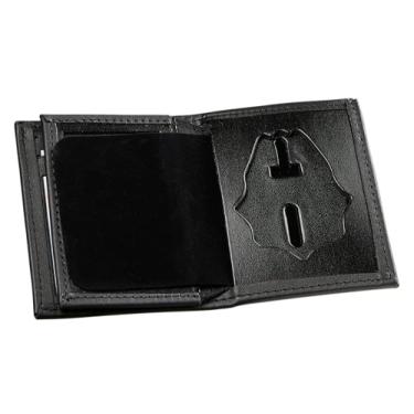 Imagem de Carteira dobrável com crachá oculto, Blackinton B96, crachá do Corpo de Bombeiros e capa de identificação com crachá oculto (Cutout 496), couro preto