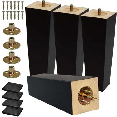 Imagem de CODIN (5 tamanhos: 7.6 cm-10.2 cm-12.7 cm-15.2 cm-20.3 cm Conjunto de 4 pernas de móveis de madeira - Pernas quadradas de sofá, perna de sofá - Pernas de substituição modernas marrons de meados do