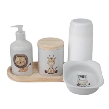 Imagem de Kit higiene bebê 5 peças Safari - Bandeja Oval, Peças porcelana bandej