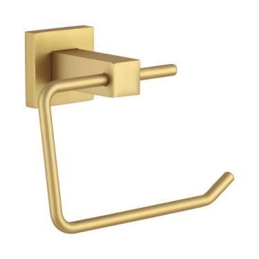 Imagem de Porta Papel Higiênico Papeleira Dourado Fosco Quadrado Luxo - Polo Met