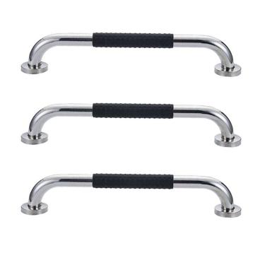 Imagem de Barra de Apoio 30cm Inox Suporte Antiderrapante Banheiro Kit 3 unidades Box Idoso Deficiente Segurança Quarto Corredor Parede Acessibilidade