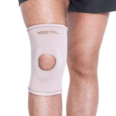 Imagem de Joelheira Elástica Longa C Reforço Patelar Preta/Bege Kestal