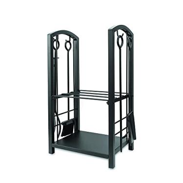 Imagem de HOMESTEAD Conjunto de ferramentas de lareira de 5 peças com suporte de madeira, ótimo para armazenamento de lenha interno/externo, incluindo pá, escova, pôquer e pinça