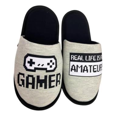 Imagem de Pantufa Gamer chinelo de quarto extra grande especial (Cinza, BR, Adulto, Faixa Numérico, M, 37, 38)