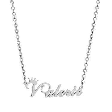 Imagem de Colar de coroa com nome personalizado, com inicial de texto personalizado, pingente de coroa para menina, colar com pingente de coroa de aço inoxidável, joia para presente para meninos