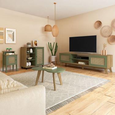 Imagem de Sala de Estar Completa para TV Até 75 Polegadas Charlotte 4 Portas Carvalho/Menta - Pnr Móveis