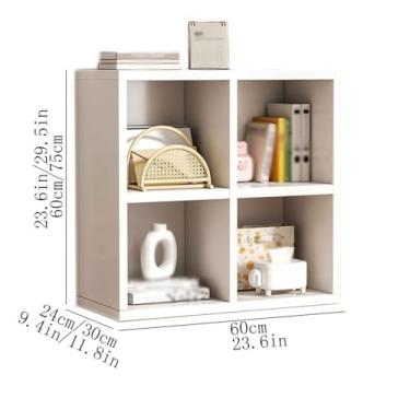 Imagem de Suporte para livros Estante autônoma branca de quatro compartimentos, prateleira de mesa com placa de densidade, organizadores de suprimentos para livros de escritório e acessórios para armazenamento