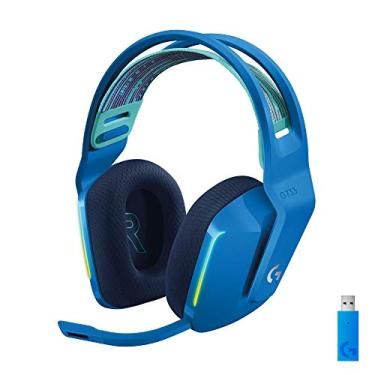 Imagem de Headset Gamer Sem Fio Logitech G733 7.1 Dolby Surround com Tecnologia Blue VO!CE, RGB LIGHTSYNC, Drivers de Áudio Avançados e Bateria Recarregável para PC e PlayStation - Azul