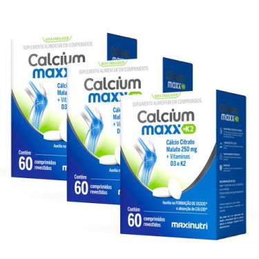 Imagem de Kit 3 Calcium Maxx K2  Cálcio Citrato Malato 250mg Maxinutri