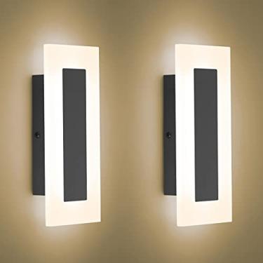 Imagem de LMQNINE Luminária De Parede Moderna De Acrílico Led Preta, Luz Branca Quente 3000K Para Quarto, Corredor, Escadas, Banheiro, Luminária Interna, Lâmpadas, Decoração De Sala De Estar (Pacote Com 2)…