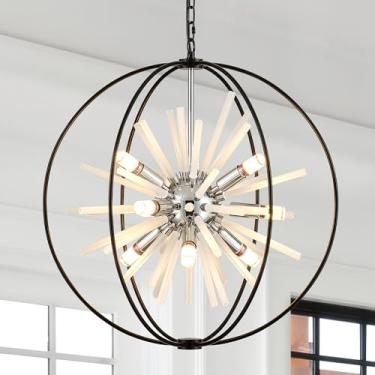 Imagem de TACDANDM Lustre Sputnik De 23,6" Preto Cromado Com 12 Lâmpadas, Moderno, Ajustável, Suspenso, Tubo De Vidro, Luminária Pendente Para Entrada, Hall De Entrada, Escada, Sala De Jantar, Sala De Estar,