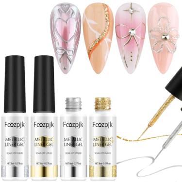 Imagem de Fcozpjk Esmalte Em Gel Dourado E Prateado 4 Peças, Delineador Em Gel Metálico, Esmalte Para Arte Em Unhas, Efeito Cromado Espelhado, Tinta Em Gel Metálica, Pontas Francesas, Desenho De Flor Ondulada