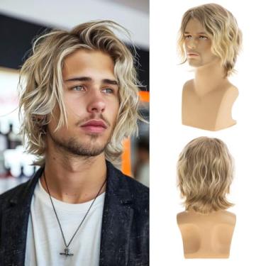 Imagem de Sallcks Peruca Loira Masculina Curta E Cacheada, Peruca Loira Natural Com Cabelo Loiro Sujo Para Festa Diária