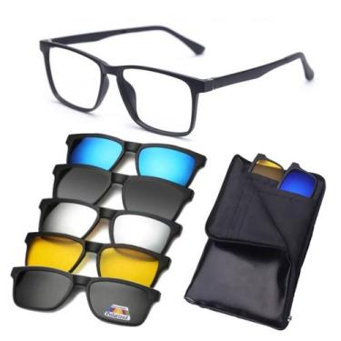 Imagem de Armação de Oculos para Grau 6 em 1 Clip On de Sol Masculino Quadrado P