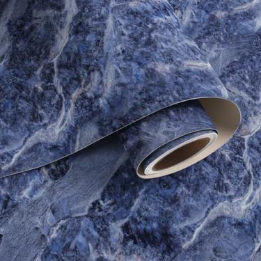 Imagem de VaryPaper Papel de contato de mármore azul oceano à prova d'água para bancada de cozinha, papel de parede de vinil de mármore para armários de mesa, papel de parede de granito removível para quarto,