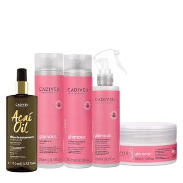 Imagem de Kit Cadiveu Profissional Essentials Glamour Shampoo Condicionador Máscara Fluído e Açaí Oil 110 (5 produtos)
