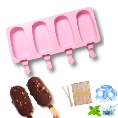 Imagem de Moldes de picolé Bandeja clássica de moldes de picolé com palitos, fácil de liberar, máquinas de picolé, moldes de sorvete caseiros (rosa)