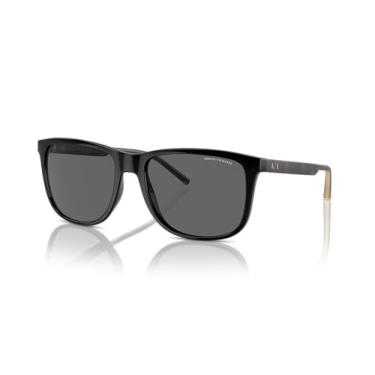 Imagem de Armani Exchange Óculos de sol masculino armação cinza brilhante, lentes pretas espelhadas, 57 mm, Preto brilhante, Large